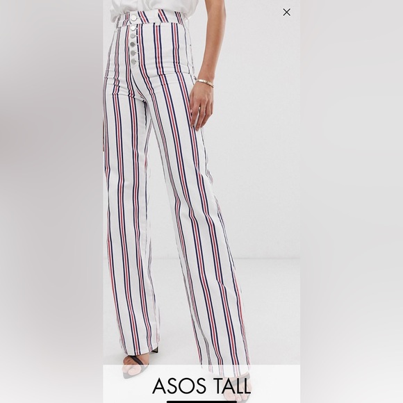 ASOS Design Tall Full Length Wide Straight Leg Striped Jeans Size 26x36 - Picture 7 of 10